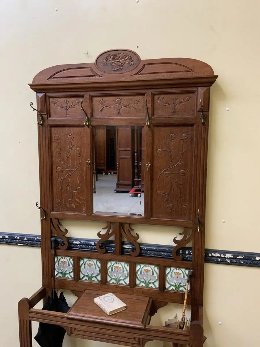 Antike Jugendstil Garderobe mit Jugendstil Fliesen, - Lieferung möglich! 5