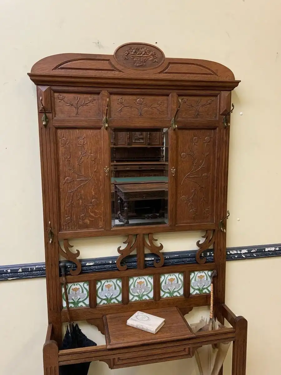 Antike Jugendstil Garderobe mit Jugendstil Fliesen, - Lieferung möglich! 6