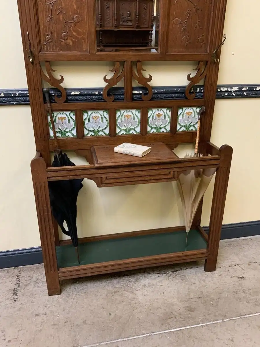 Antike Jugendstil Garderobe mit Jugendstil Fliesen, - Lieferung möglich! 7
