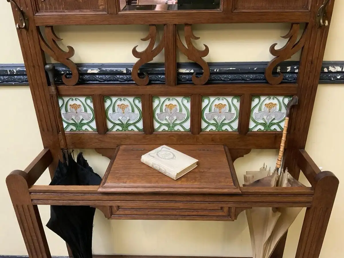 Antike Jugendstil Garderobe mit Jugendstil Fliesen, - Lieferung möglich! 8