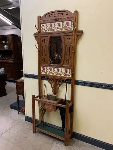 Antike Jugendstil Garderobe mit Jugendstil Fliesen, - Lieferung möglich!