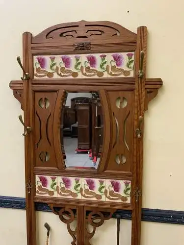 Antike Jugendstil Garderobe mit Jugendstil Fliesen, - Lieferung möglich!