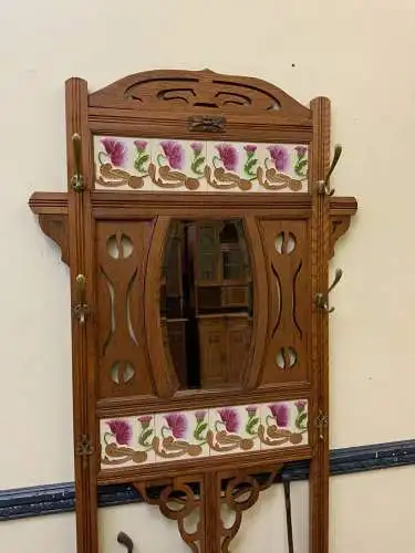 Antike Jugendstil Garderobe mit Jugendstil Fliesen, - Lieferung möglich!