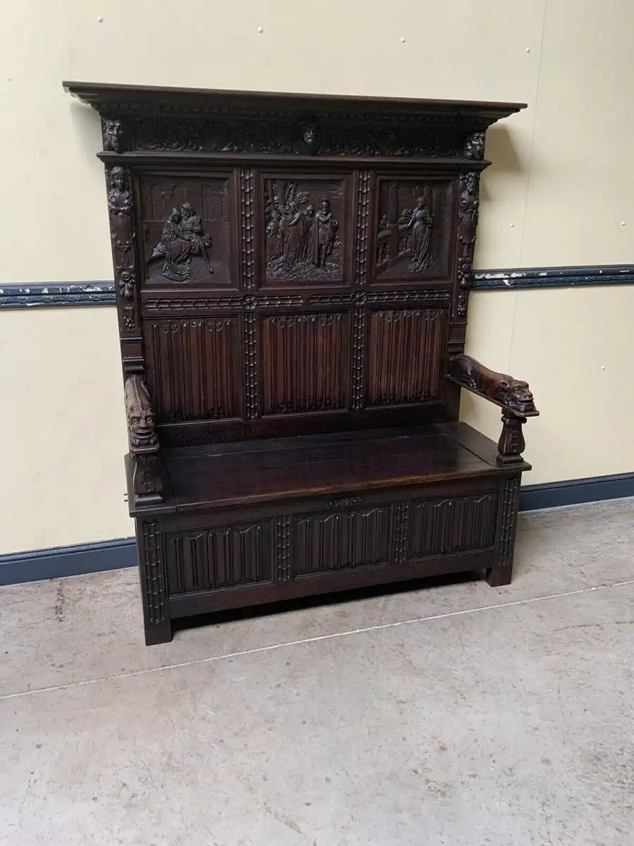 Antike imposante Neogotische Truhen Bank - Sensationell - Lieferung möglich! 1