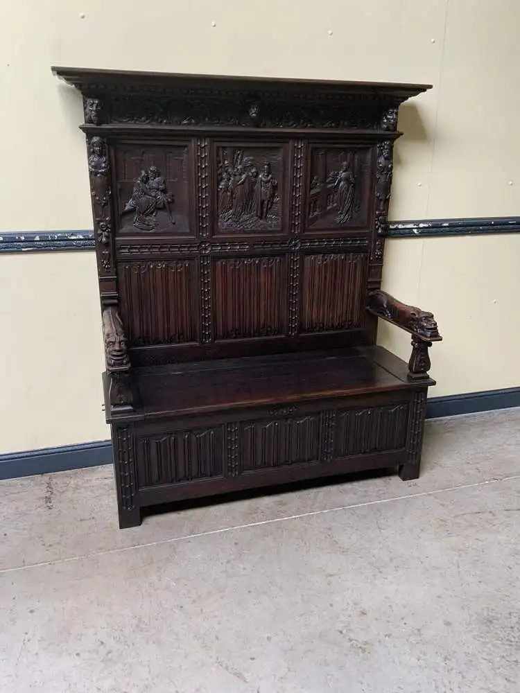 Antike imposante Neogotische Truhen Bank - Sensationell - Lieferung möglich! 1