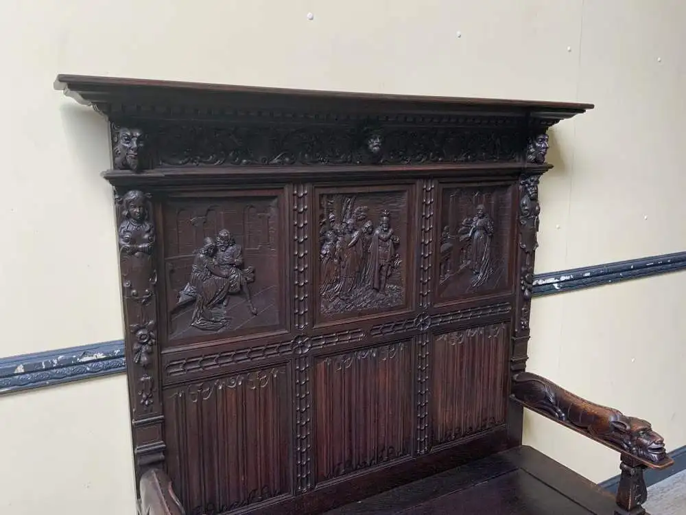 Antike imposante Neogotische Truhen Bank - Sensationell - Lieferung möglich! 10