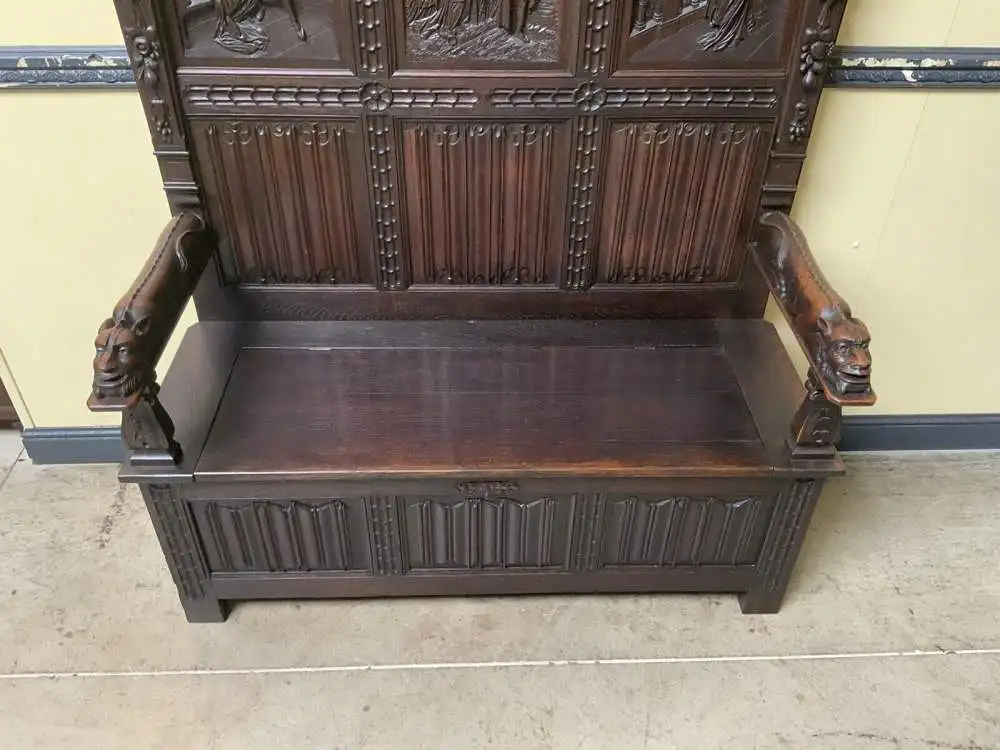 Antike imposante Neogotische Truhen Bank - Sensationell - Lieferung möglich! 11