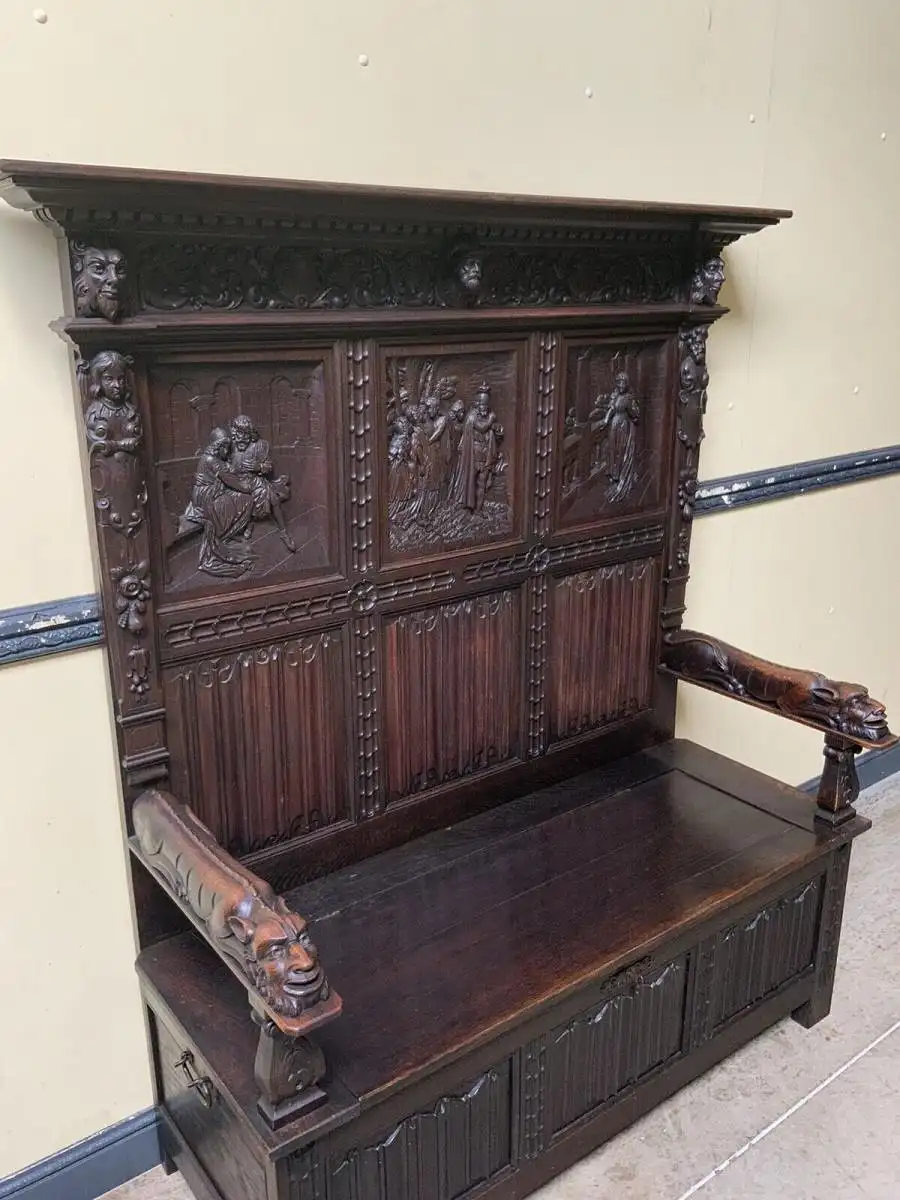 Antike imposante Neogotische Truhen Bank - Sensationell - Lieferung möglich! 17