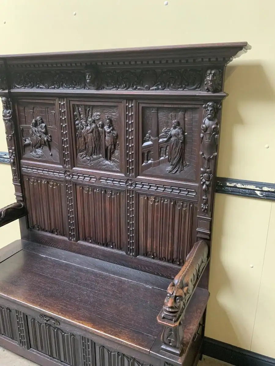 Antike imposante Neogotische Truhen Bank - Sensationell - Lieferung möglich! 18