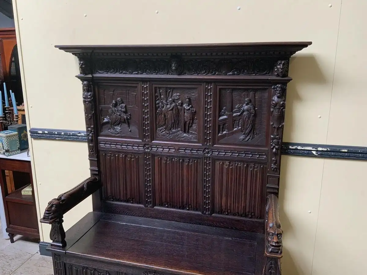 Antike imposante Neogotische Truhen Bank - Sensationell - Lieferung möglich! 19
