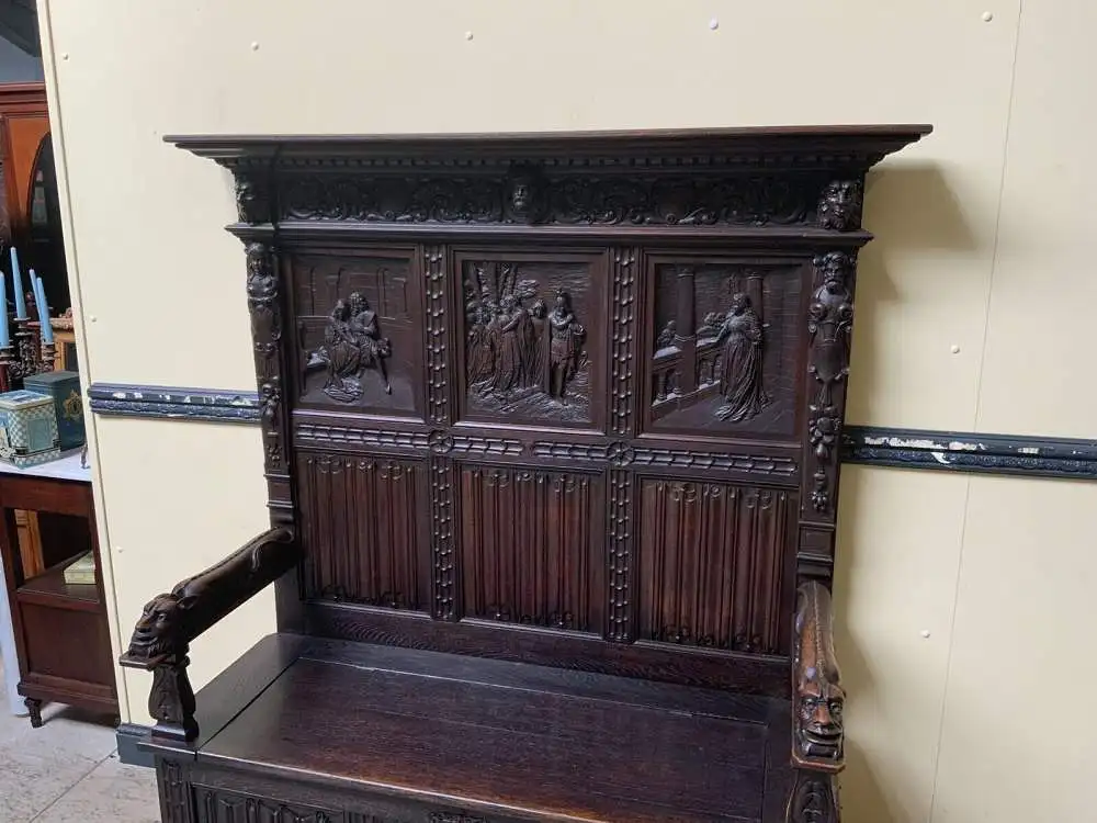 Antike imposante Neogotische Truhen Bank - Sensationell - Lieferung möglich! 19