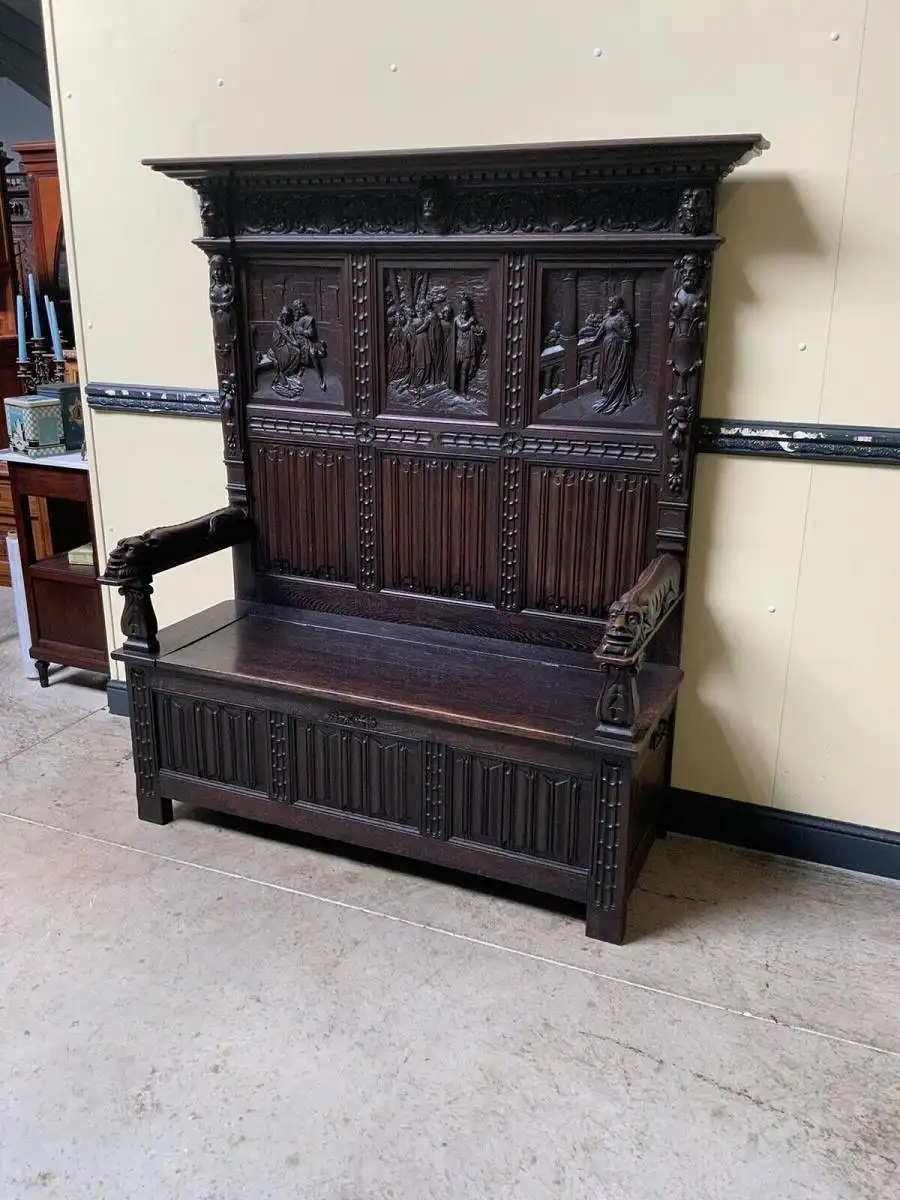 Antike imposante Neogotische Truhen Bank - Sensationell - Lieferung möglich! 2