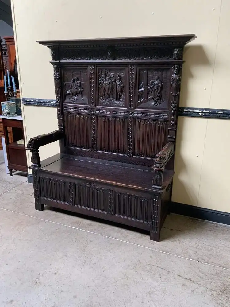 Antike imposante Neogotische Truhen Bank - Sensationell - Lieferung möglich! 2