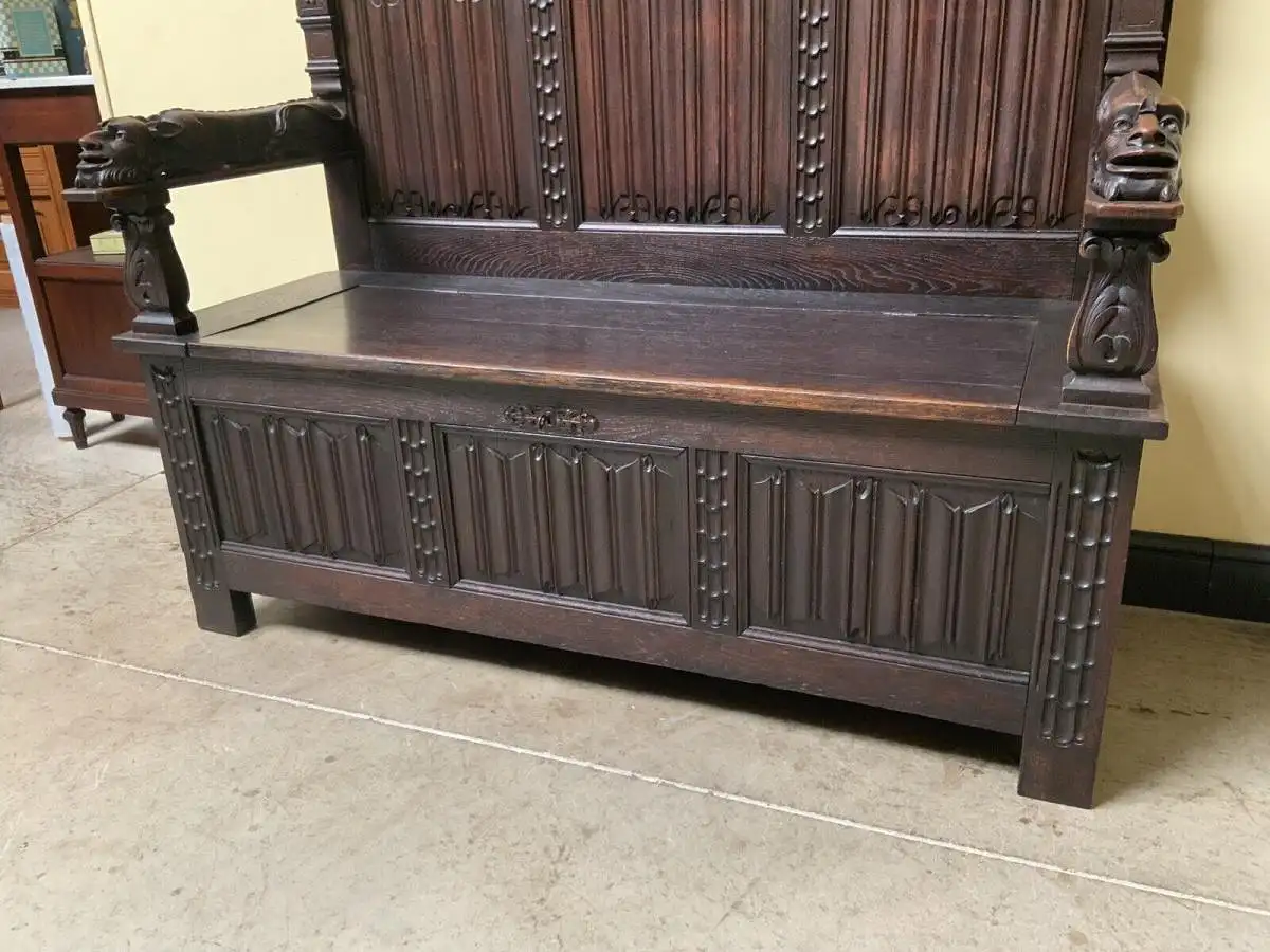Antike imposante Neogotische Truhen Bank - Sensationell - Lieferung möglich! 21