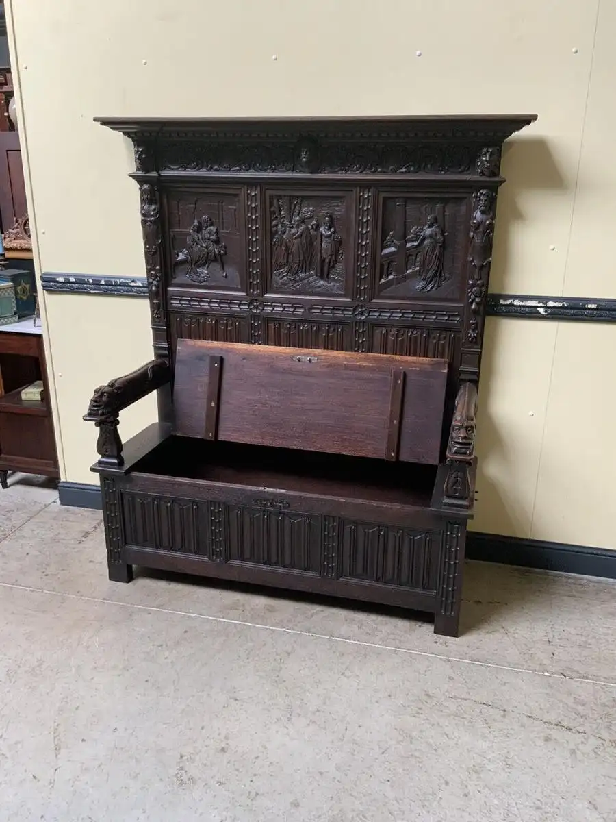 Antike imposante Neogotische Truhen Bank - Sensationell - Lieferung möglich! 23