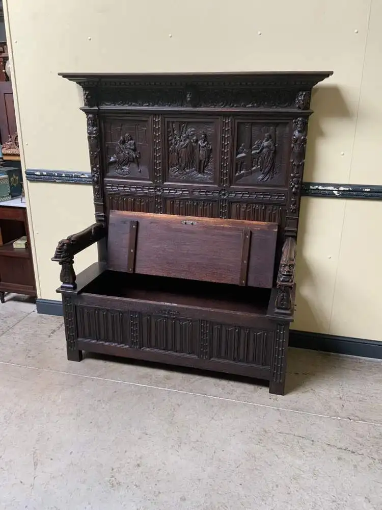 Antike imposante Neogotische Truhen Bank - Sensationell - Lieferung möglich! 23