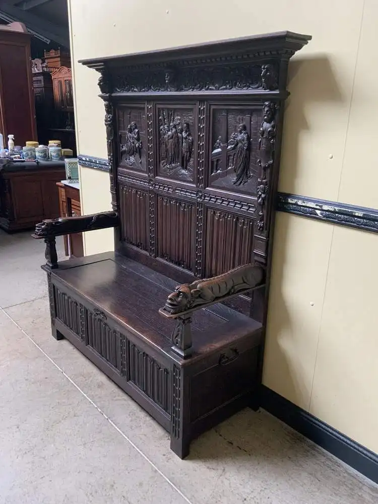 Antike imposante Neogotische Truhen Bank - Sensationell - Lieferung möglich! 3
