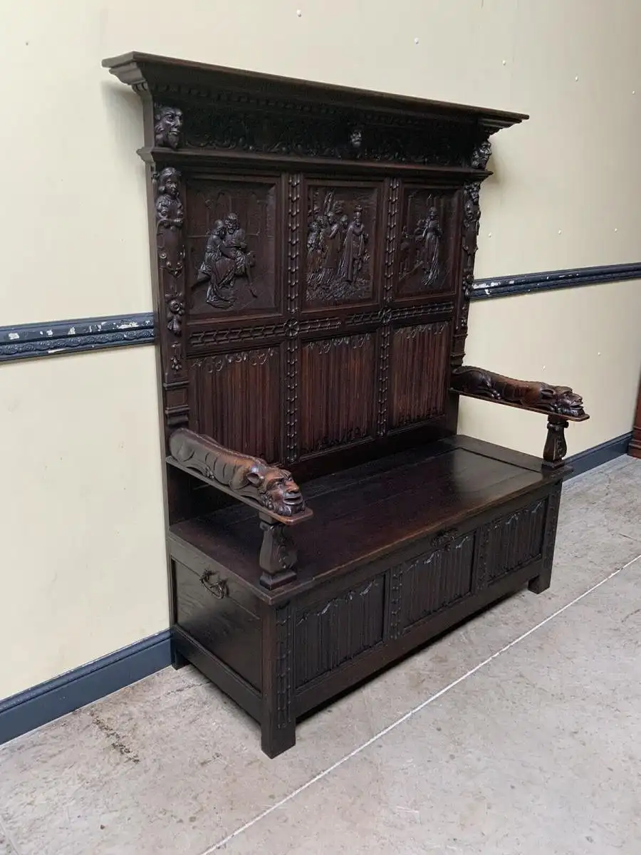 Antike imposante Neogotische Truhen Bank - Sensationell - Lieferung möglich! 6