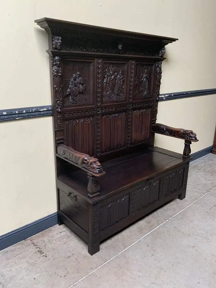 Antike imposante Neogotische Truhen Bank - Sensationell - Lieferung möglich! 6