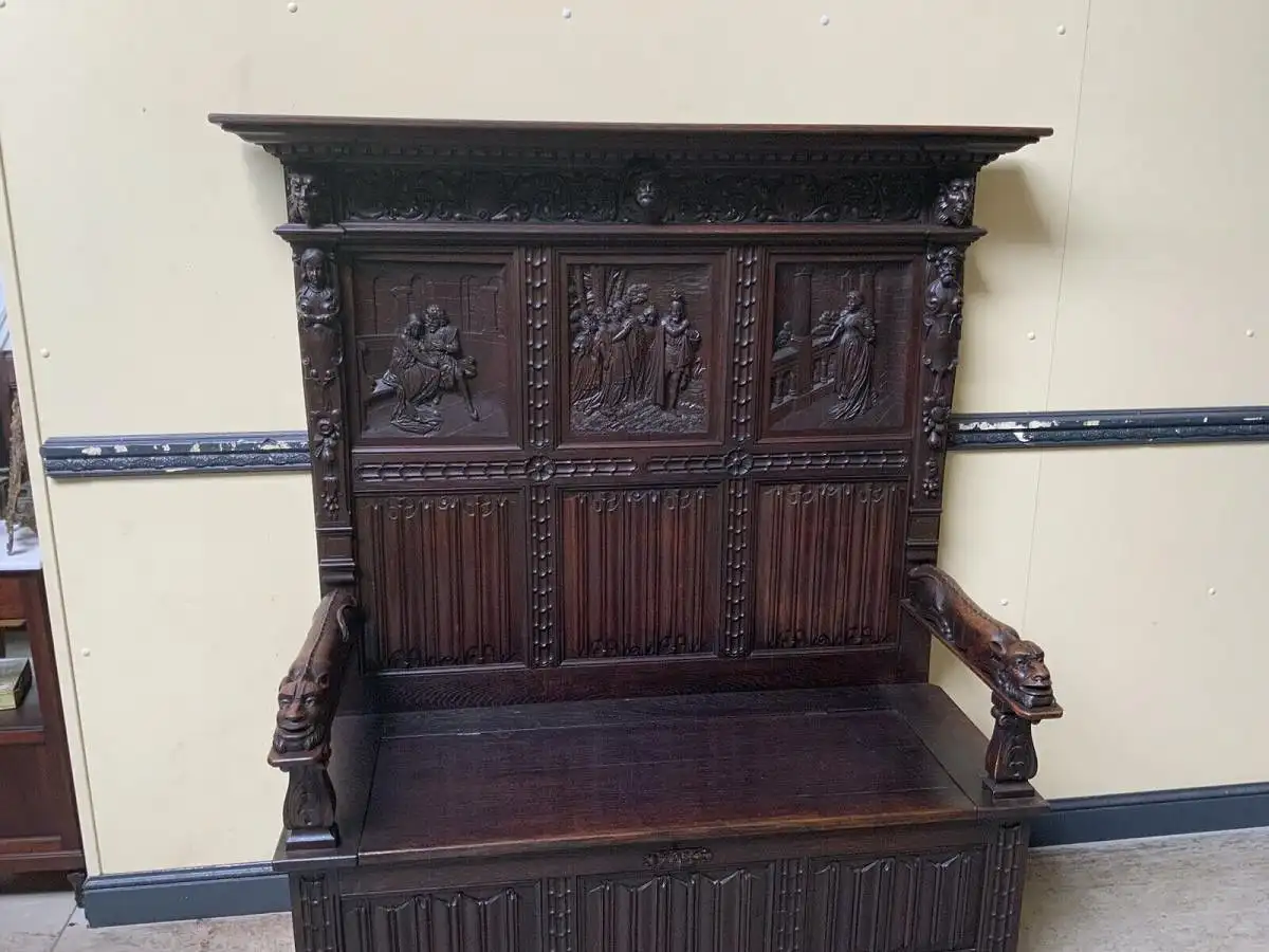 Antike imposante Neogotische Truhen Bank - Sensationell - Lieferung möglich! 8