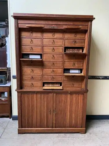 Antiker sensationeller Jugendstil Rolladen Archiv Schrank - Lieferung möglich!