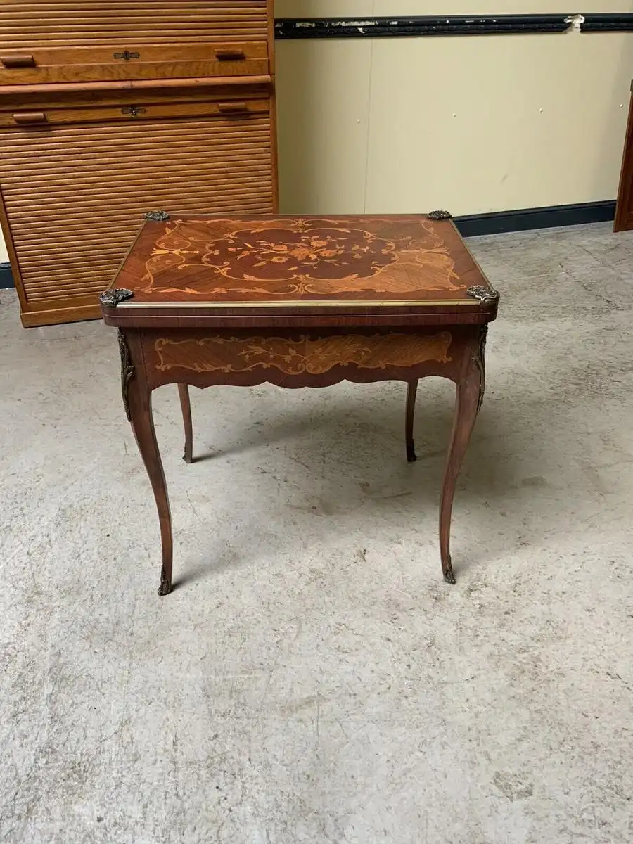 Antiker Jugendstil Spieltisch, Tisch, Intarsien, Bronze,  - Lieferung möglich! 0