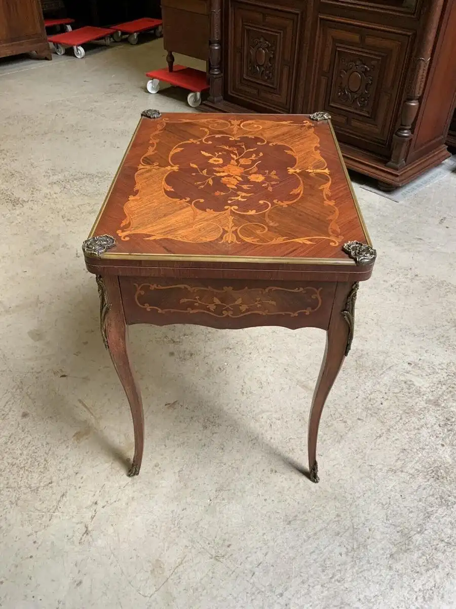 Antiker Jugendstil Spieltisch, Tisch, Intarsien, Bronze,  - Lieferung möglich! 12