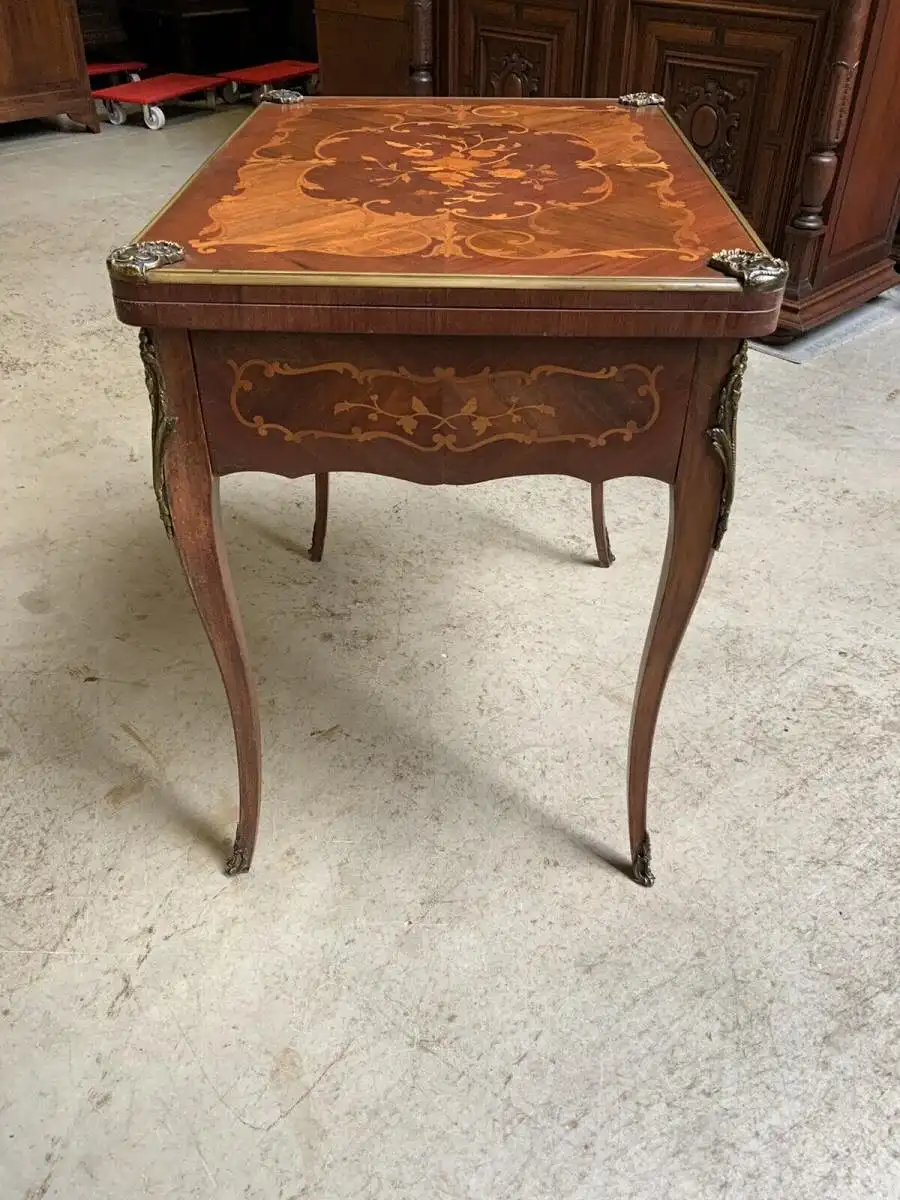 Antiker Jugendstil Spieltisch, Tisch, Intarsien, Bronze,  - Lieferung möglich! 13
