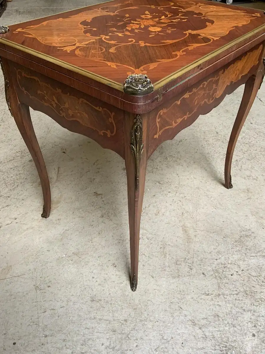Antiker Jugendstil Spieltisch, Tisch, Intarsien, Bronze,  - Lieferung möglich! 14