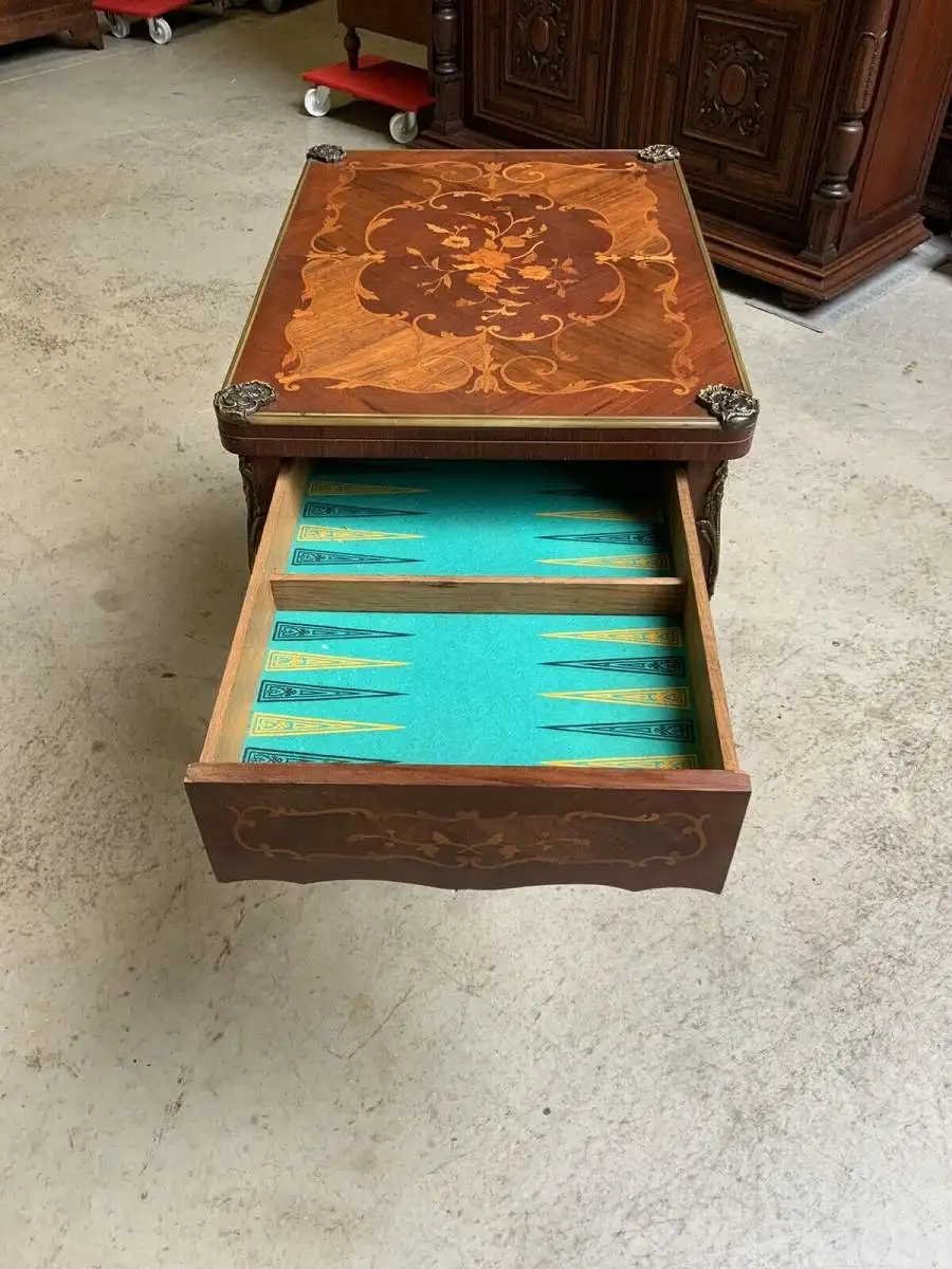 Antiker Jugendstil Spieltisch, Tisch, Intarsien, Bronze,  - Lieferung möglich! 16