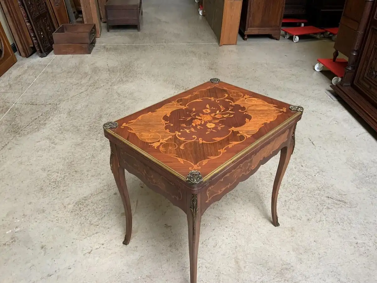 Antiker Jugendstil Spieltisch, Tisch, Intarsien, Bronze,  - Lieferung möglich! 17
