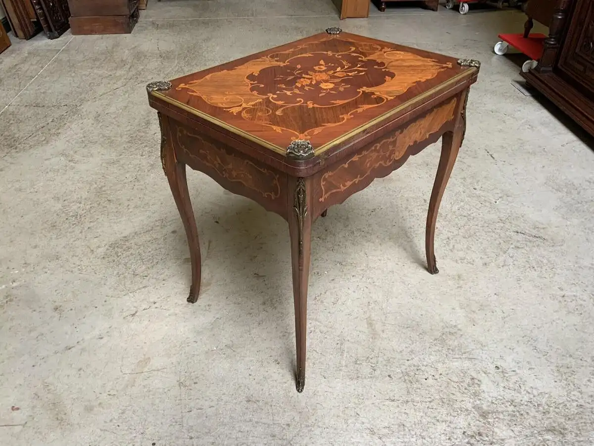 Antiker Jugendstil Spieltisch, Tisch, Intarsien, Bronze,  - Lieferung möglich! 18