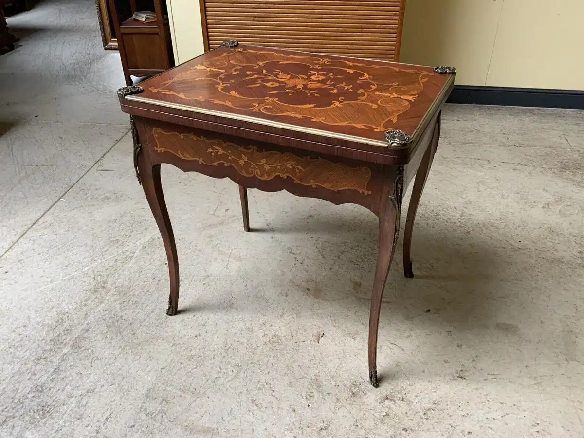Antiker Jugendstil Spieltisch, Tisch, Intarsien, Bronze,  - Lieferung möglich! 2