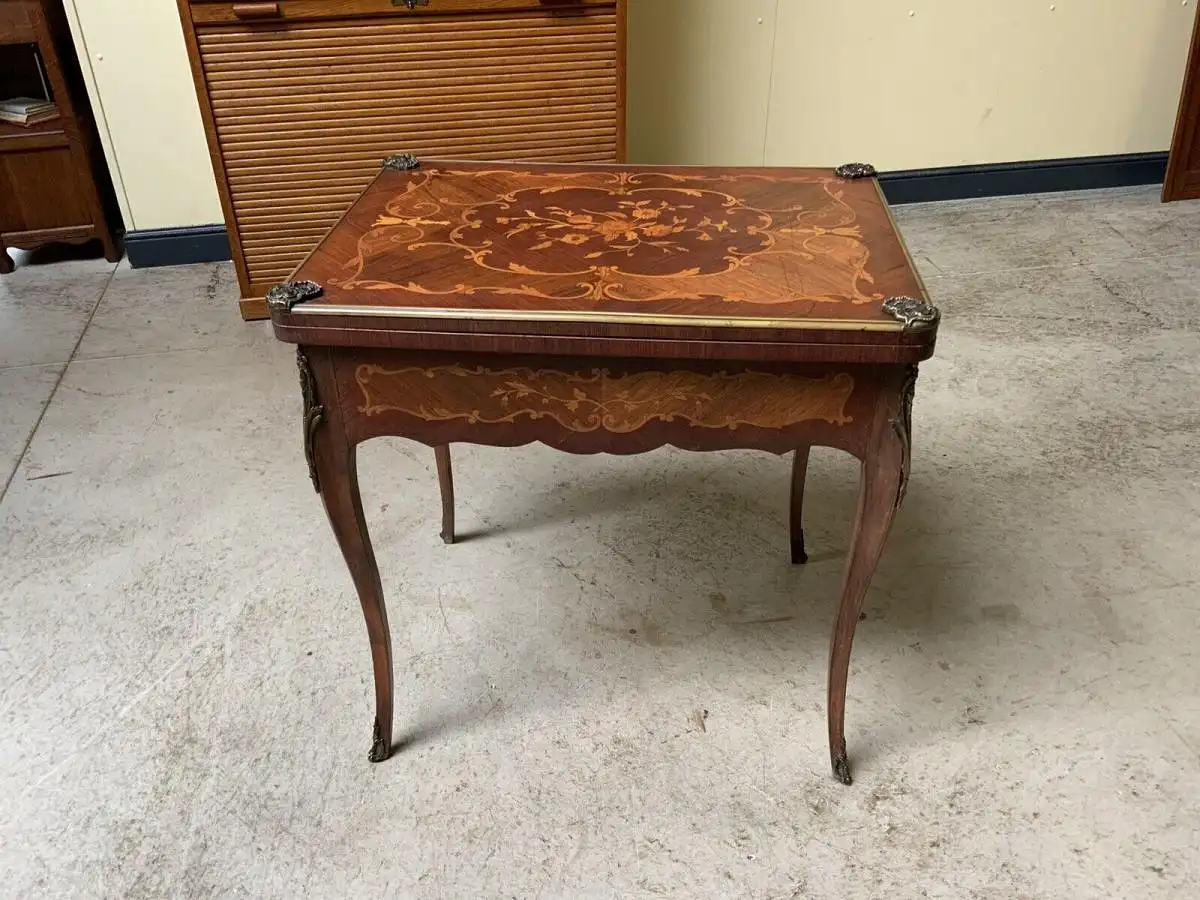 Antiker Jugendstil Spieltisch, Tisch, Intarsien, Bronze,  - Lieferung möglich! 3
