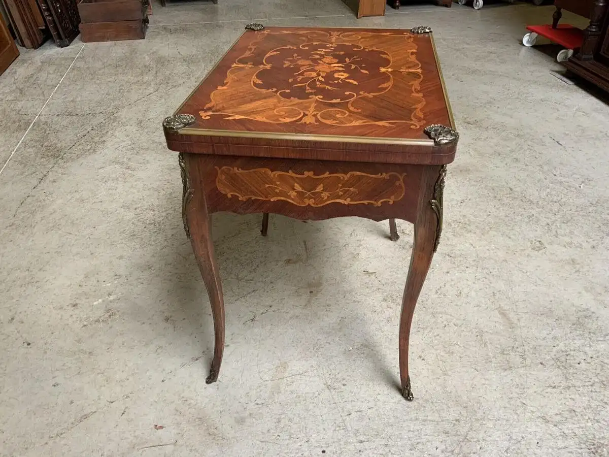 Antiker Jugendstil Spieltisch, Tisch, Intarsien, Bronze,  - Lieferung möglich! 4