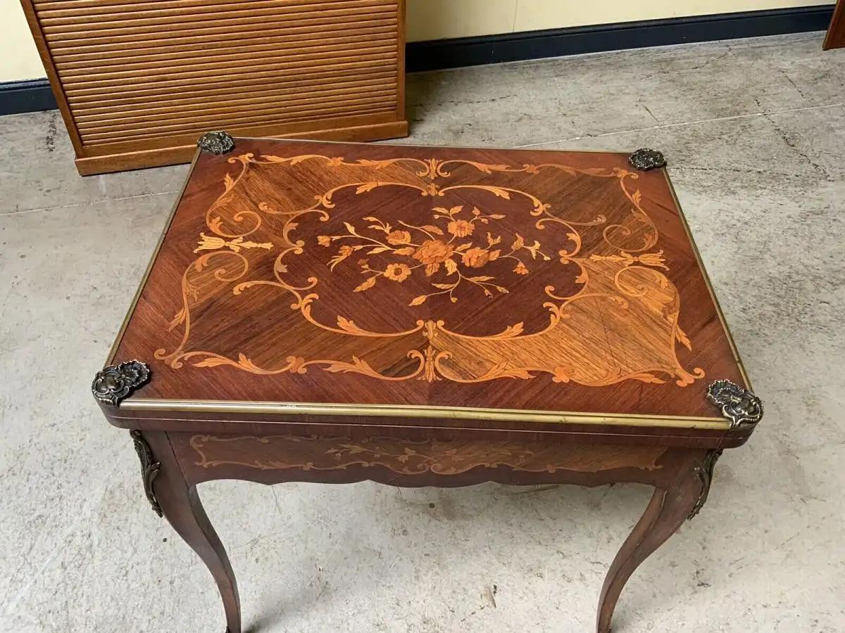 Antiker Jugendstil Spieltisch, Tisch, Intarsien, Bronze,  - Lieferung möglich! 5