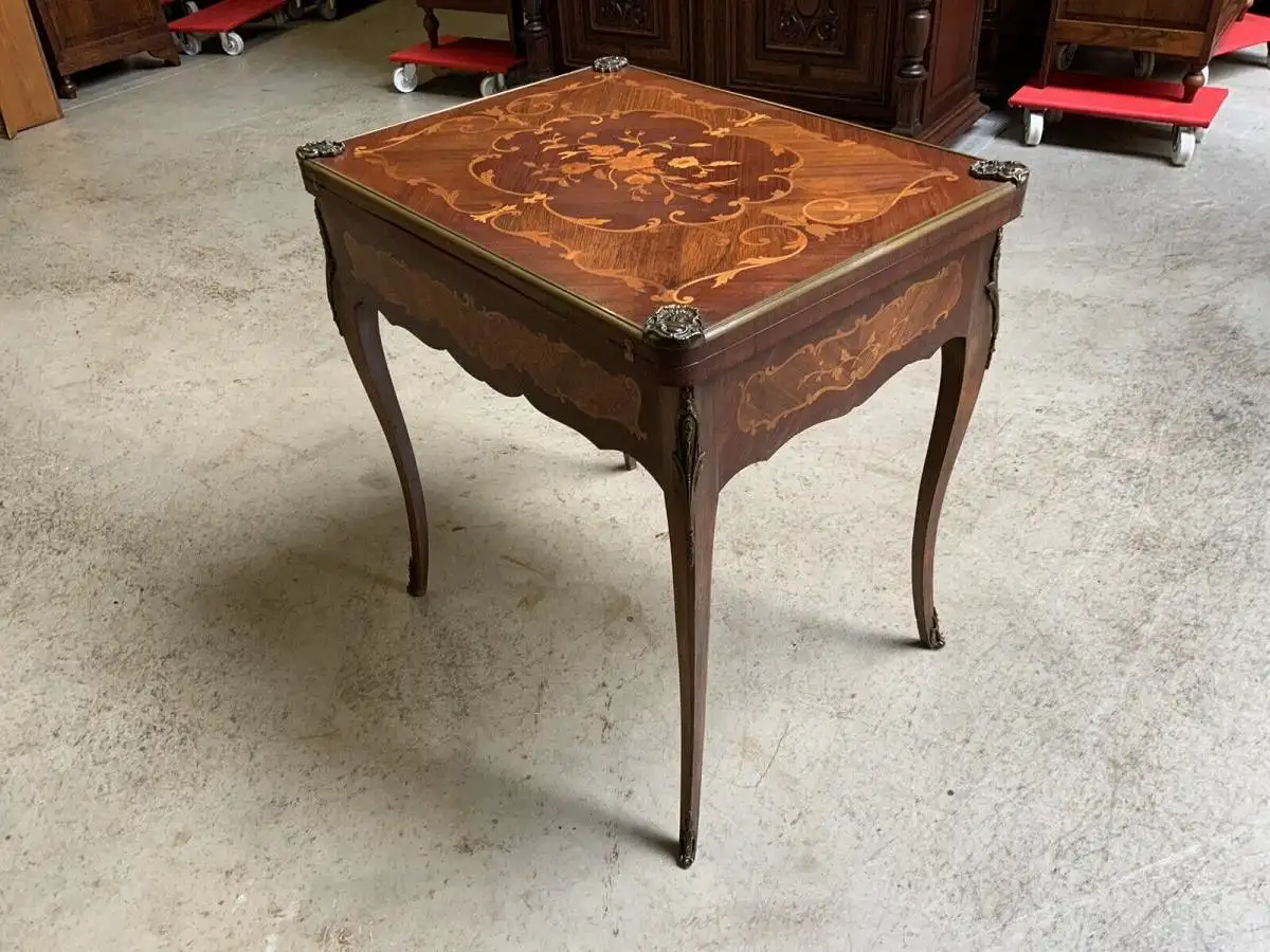 Antiker Jugendstil Spieltisch, Tisch, Intarsien, Bronze,  - Lieferung möglich! 6