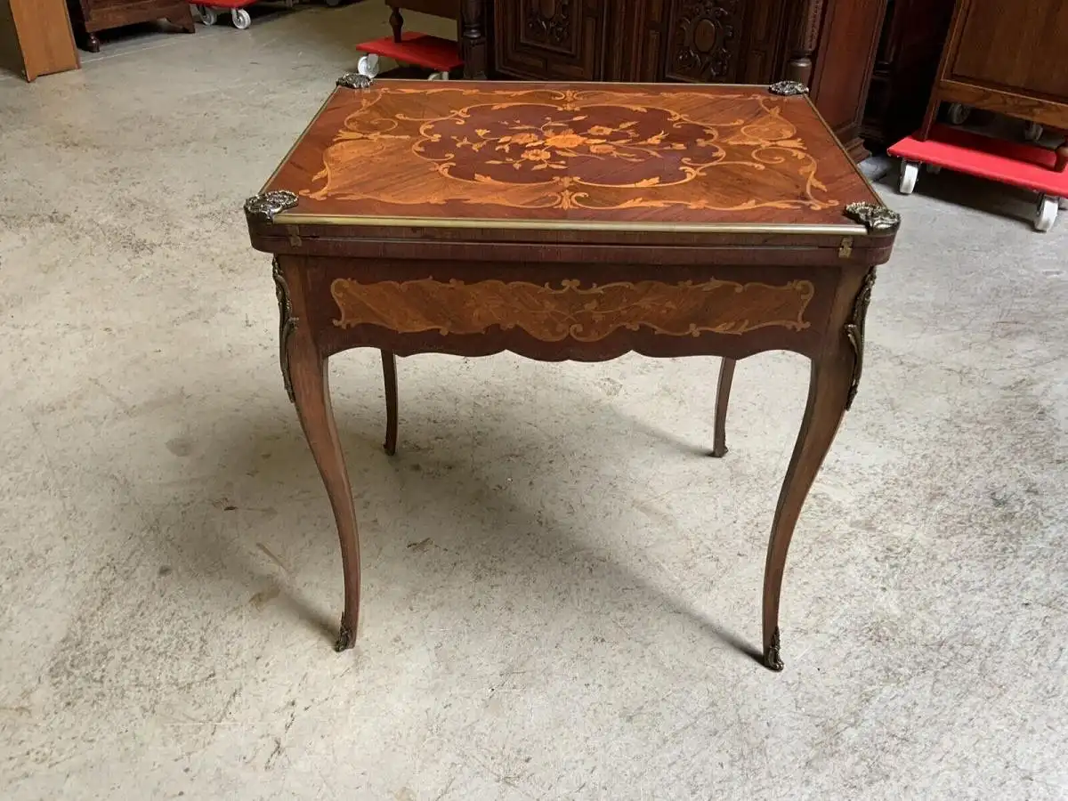 Antiker Jugendstil Spieltisch, Tisch, Intarsien, Bronze,  - Lieferung möglich! 8