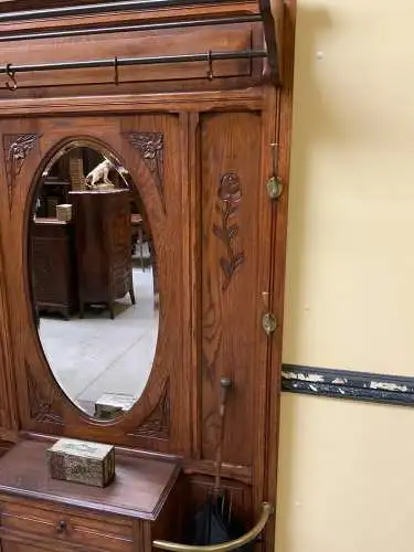 Antike Jugendstil Garderobe mit Schrank und Schub, - Lieferung möglich!