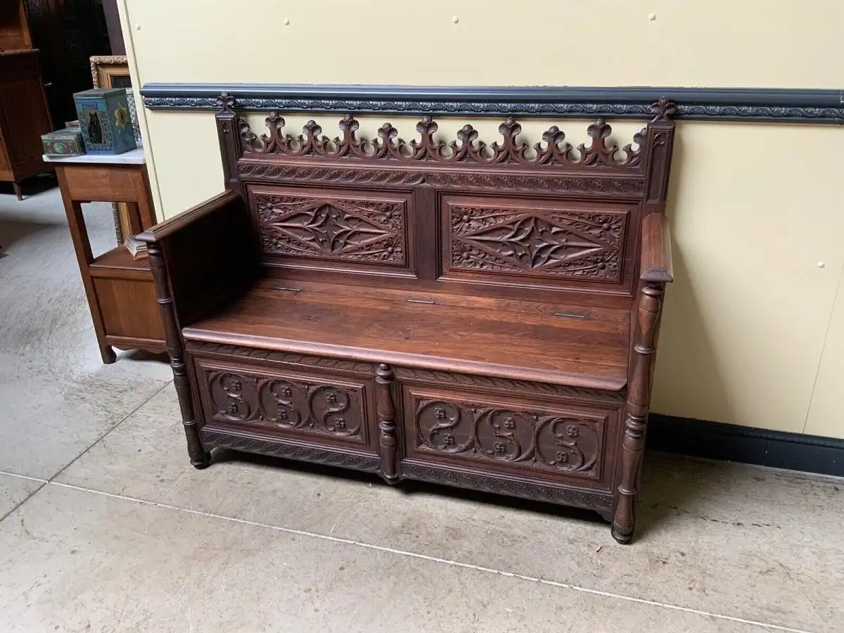 Antike Neogotische Truhen Bank - Lieferung möglich! 1