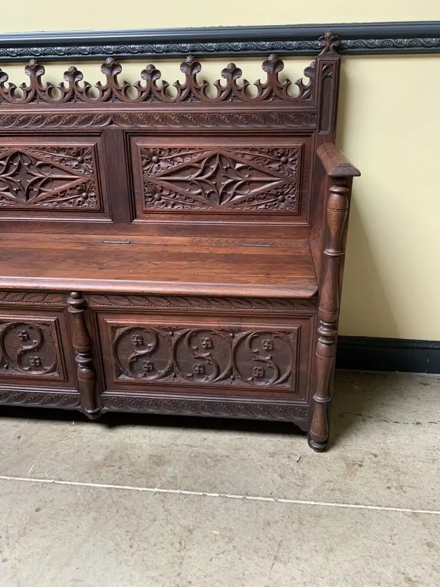 Antike Neogotische Truhen Bank - Lieferung möglich! 11