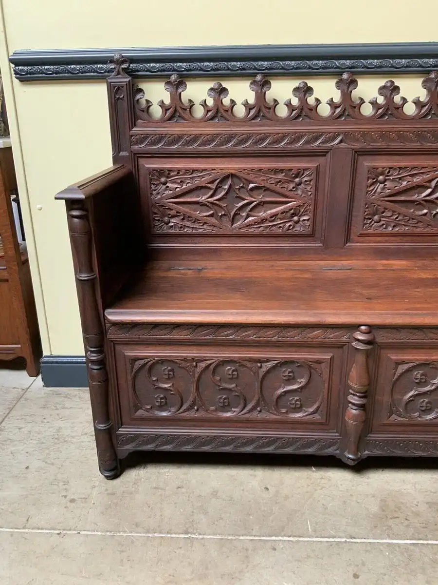 Antike Neogotische Truhen Bank - Lieferung möglich! 12