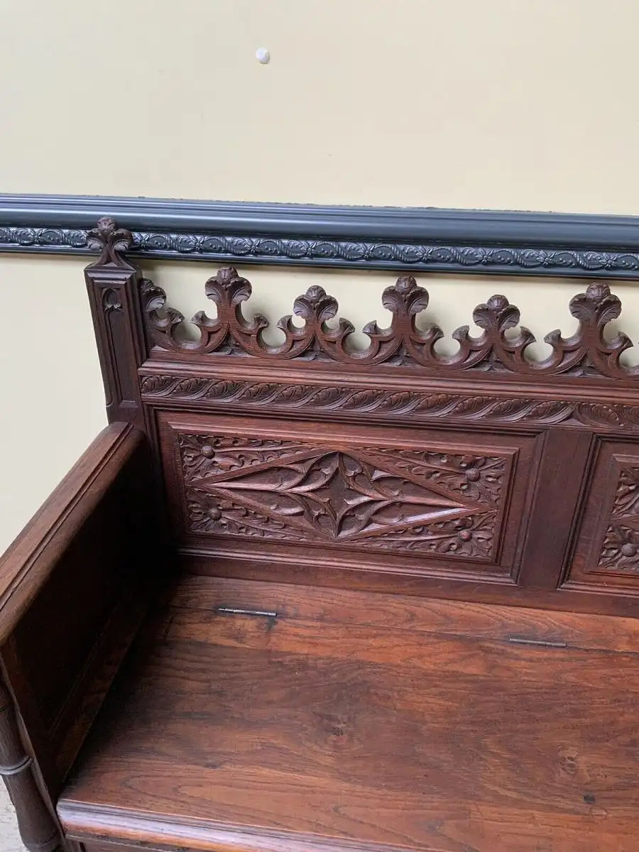 Antike Neogotische Truhen Bank - Lieferung möglich! 13