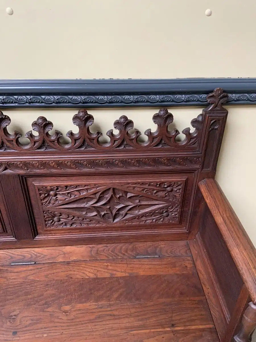 Antike Neogotische Truhen Bank - Lieferung möglich! 14