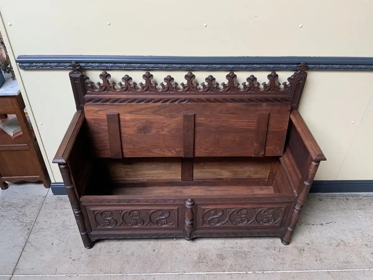 Antike Neogotische Truhen Bank - Lieferung möglich! 15