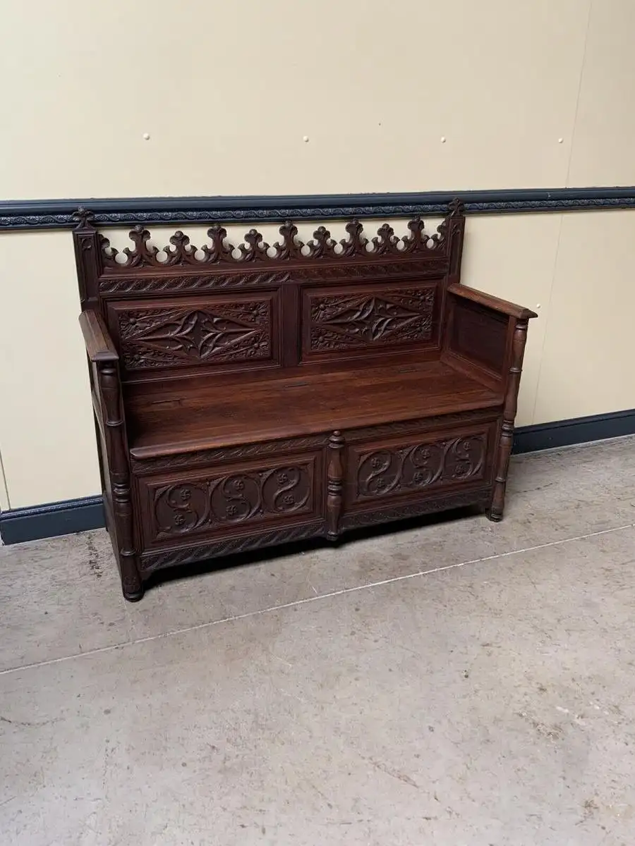 Antike Neogotische Truhen Bank - Lieferung möglich! 2