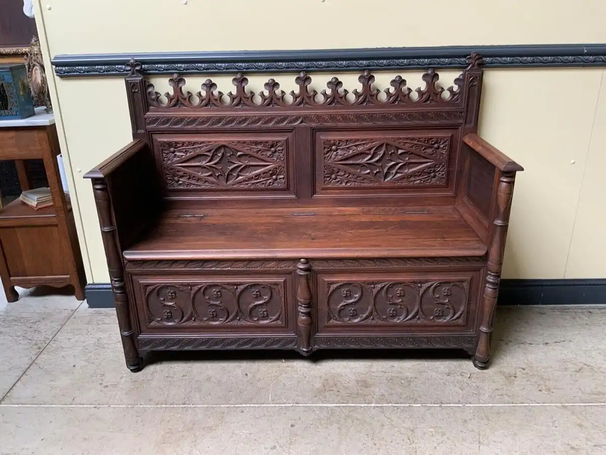 Antike Neogotische Truhen Bank - Lieferung möglich! 5