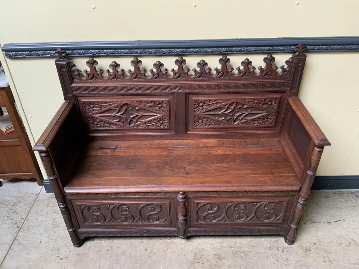 Antike Neogotische Truhen Bank - Lieferung möglich! 6