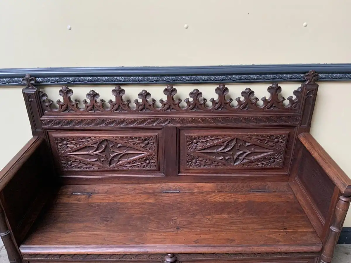 Antike Neogotische Truhen Bank - Lieferung möglich! 7