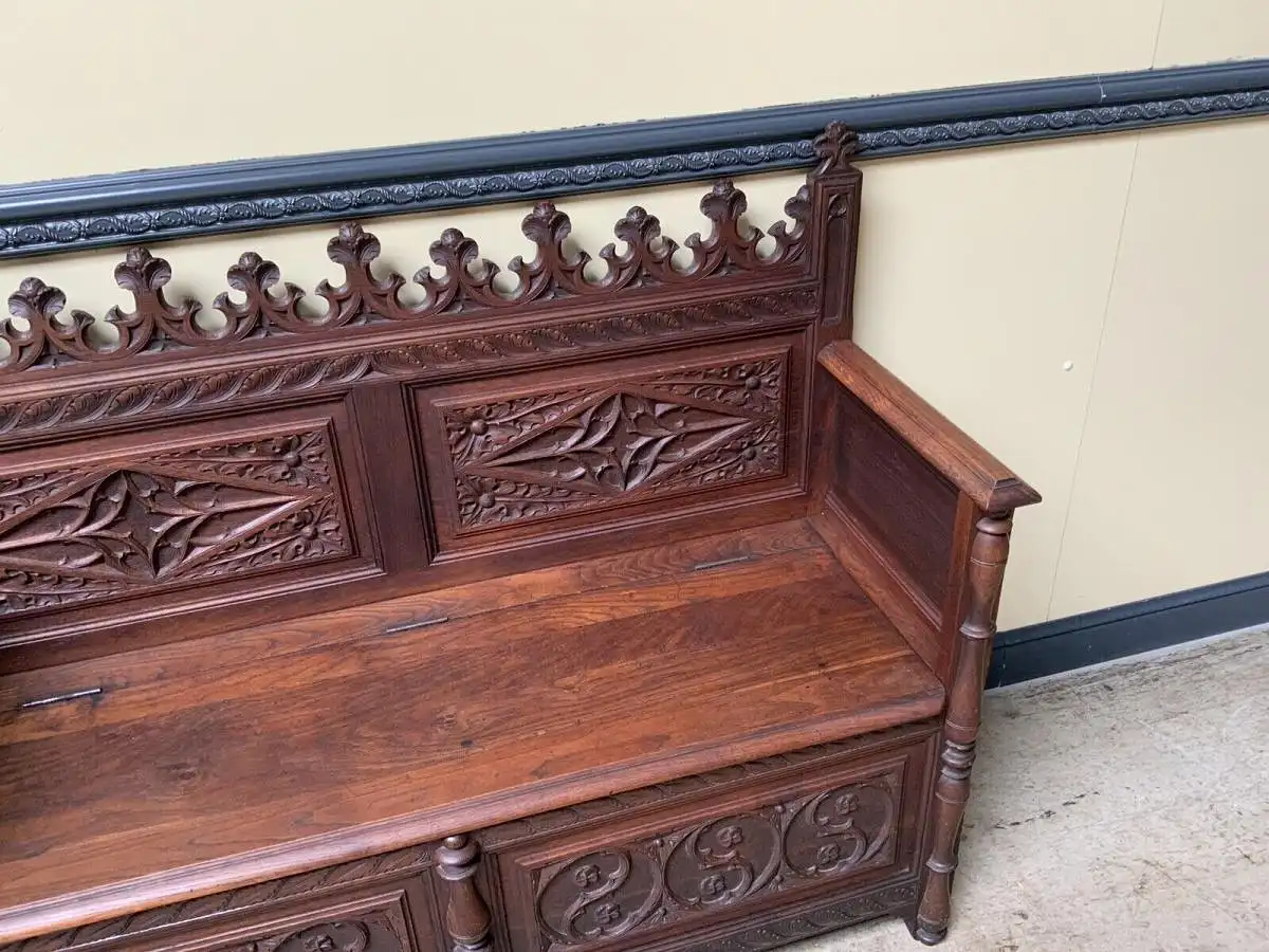 Antike Neogotische Truhen Bank - Lieferung möglich! 8